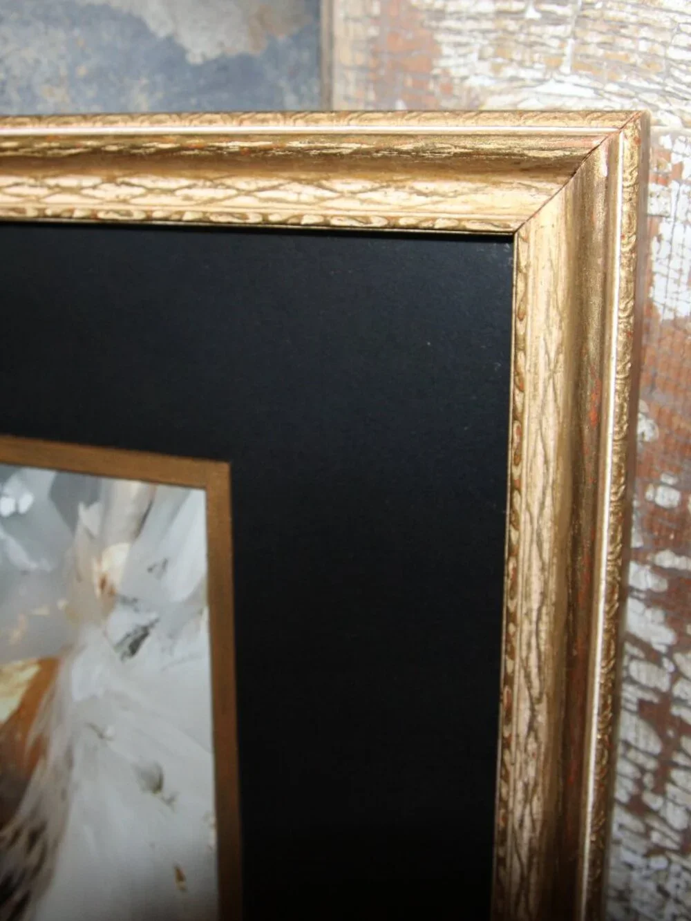 Large Dark Moody Gothic Victorian Black Cat w/Wings Wall Art in VTG Gold Frame